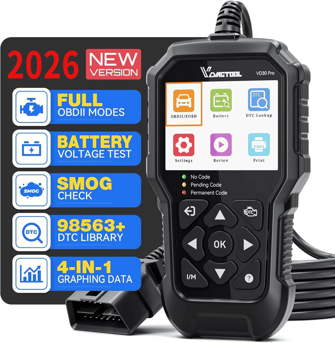 VdiagTool VD30 Pro Code Reader for all OBDII-compliant Cars