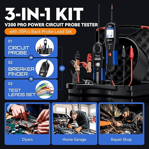 3-in-1 kit v200 pro power circuit probe tester with 30pcs back probe lead set