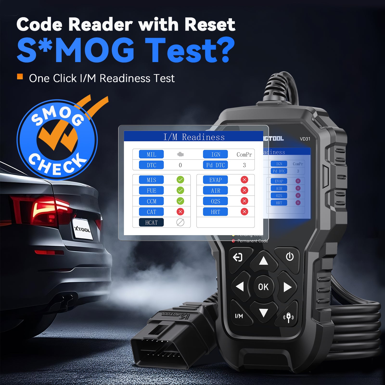 code reader with reset smog test? one click I/M readiness test
